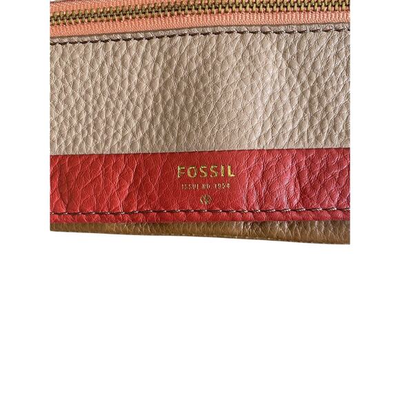NWT Fossil Preston Flap Snap Bi-fold Long Wallet Clutch Pink Stripe Leather Zip - Picture 2 of 9